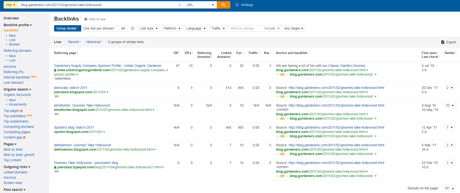 Screenshot of Backlinks site from Ahrefs